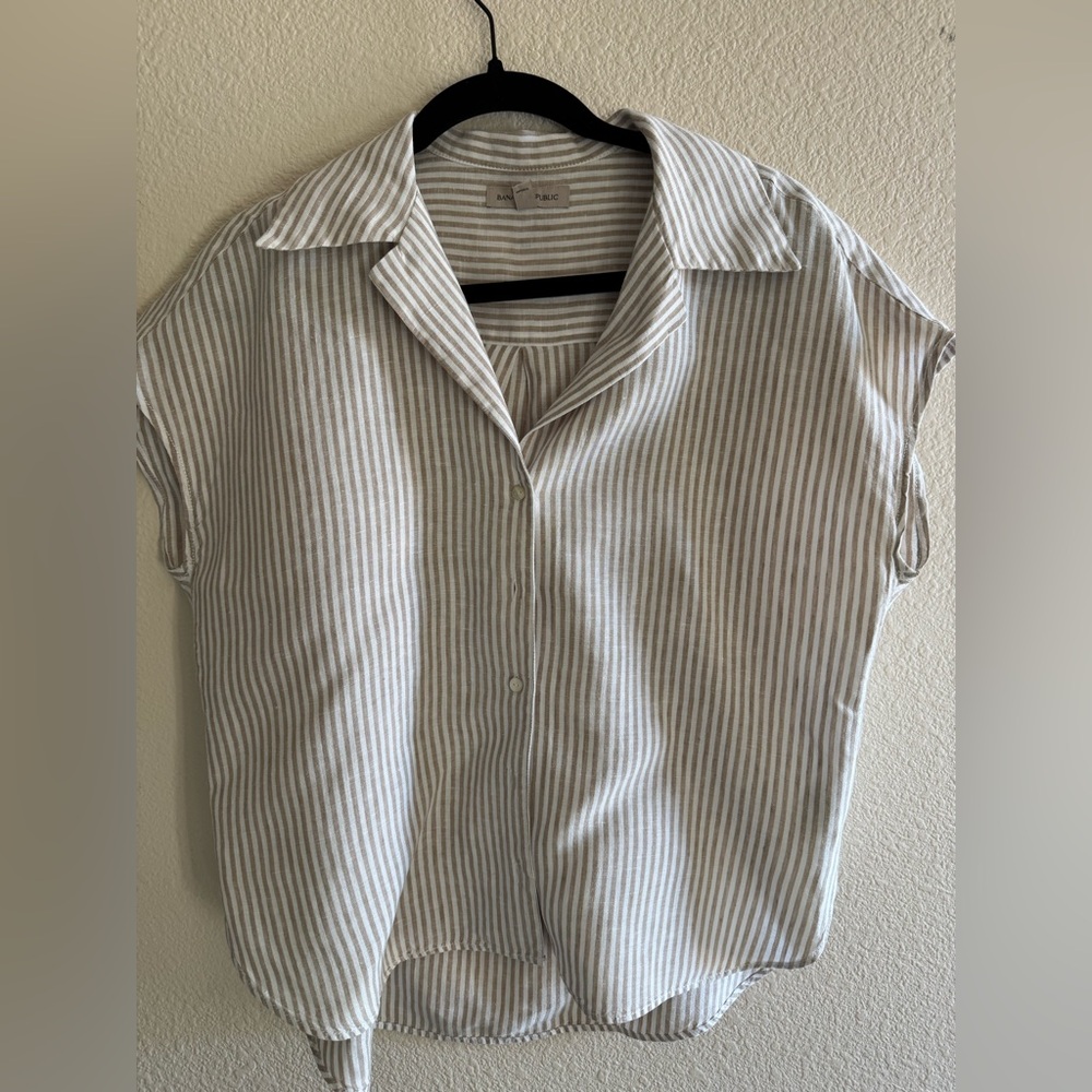 Banana Republic Beige and White Striped Shirt Linen